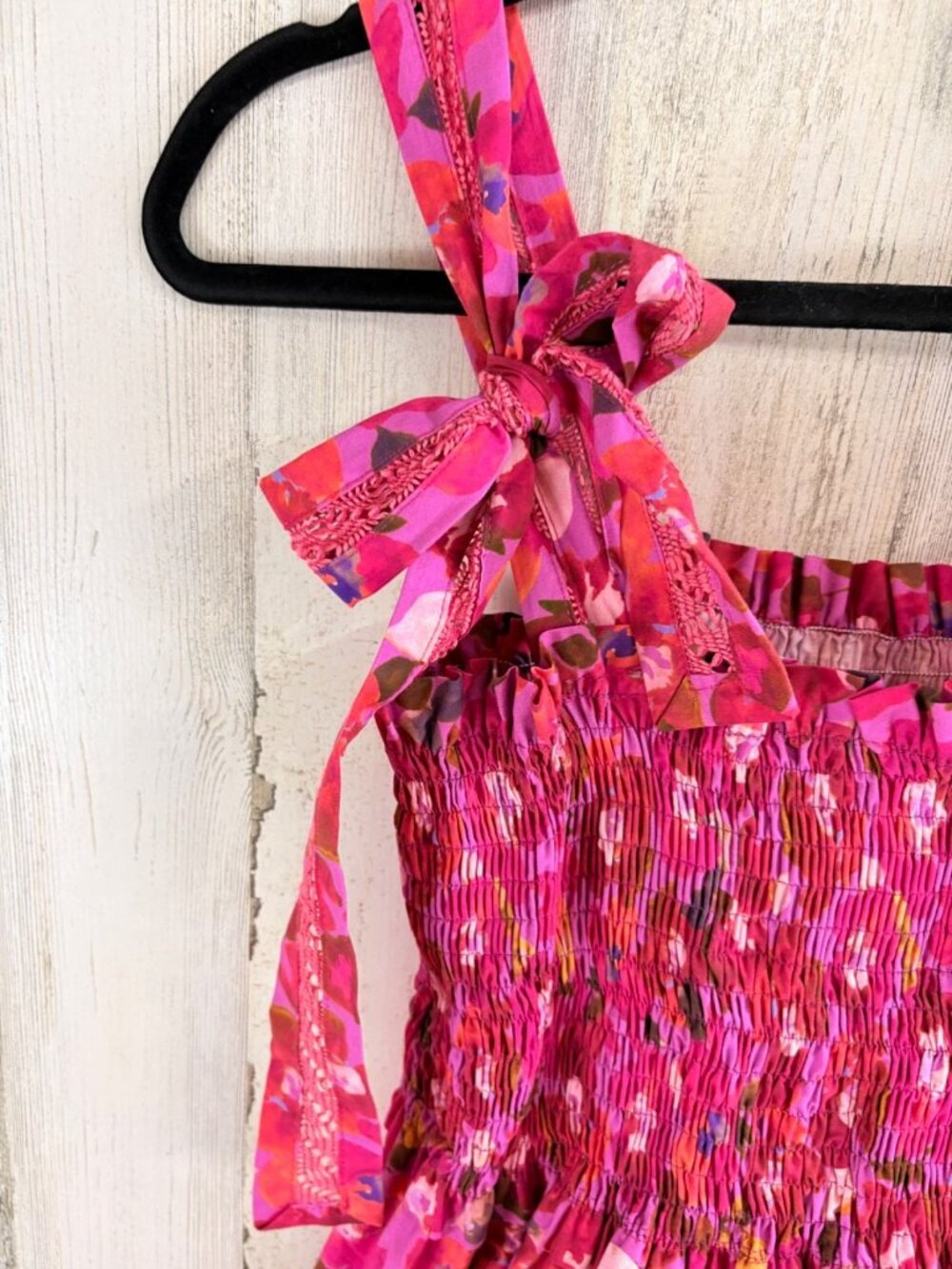 Mi Golondrina Sz L Smocked Midi Dress Pink Floral Mexico - Picture 15 of 16
